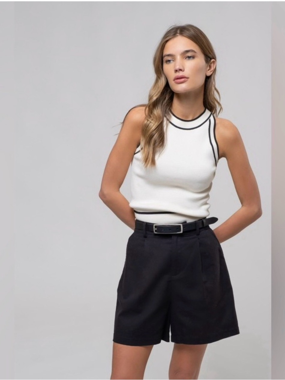 The Workshop Cream Knit Tank With Black Contrast Trim